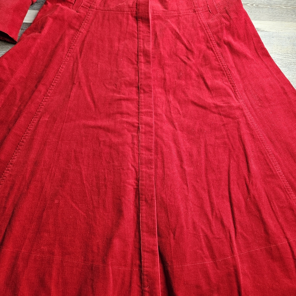 ME+EM Red Fluid Cord Gold Button Midi Shirt Dress Size 2 - Picture 4 of 14